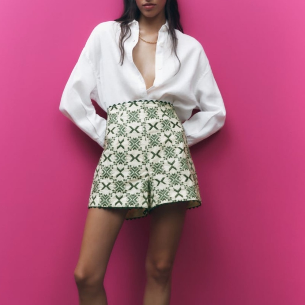 NWT Zara Embroidered High Waisted Shorts